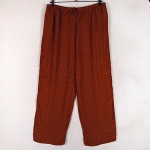 Crossing Pointe Pants Womens XL Rust Orange Floral Jacquard Wide Leg Crop Boho